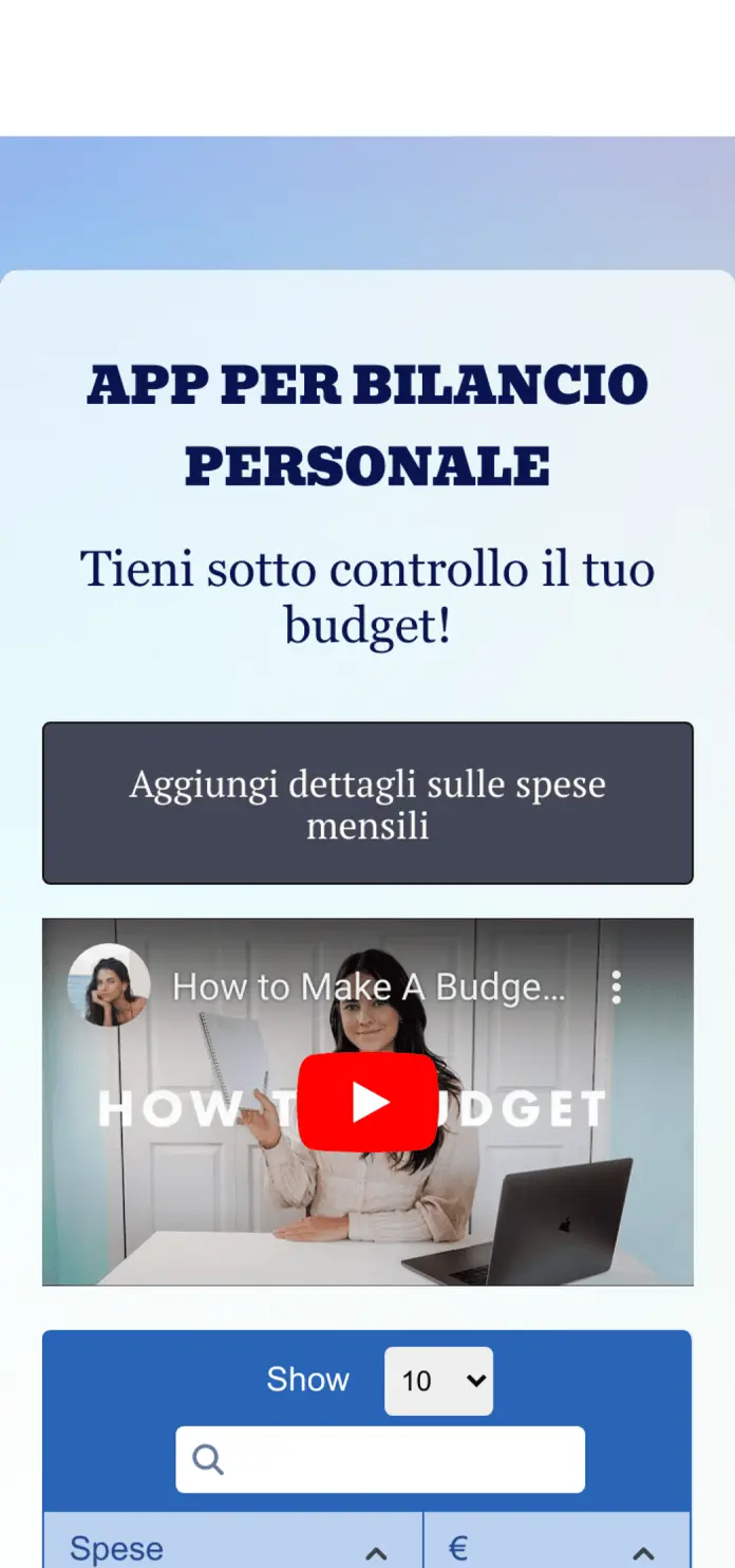 App per Bilancio Personale