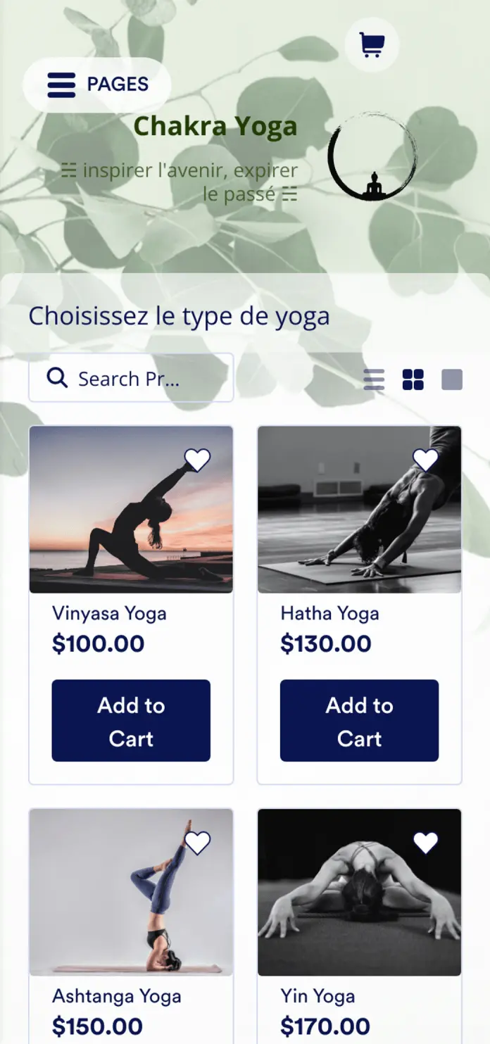 Application du studio de yoga