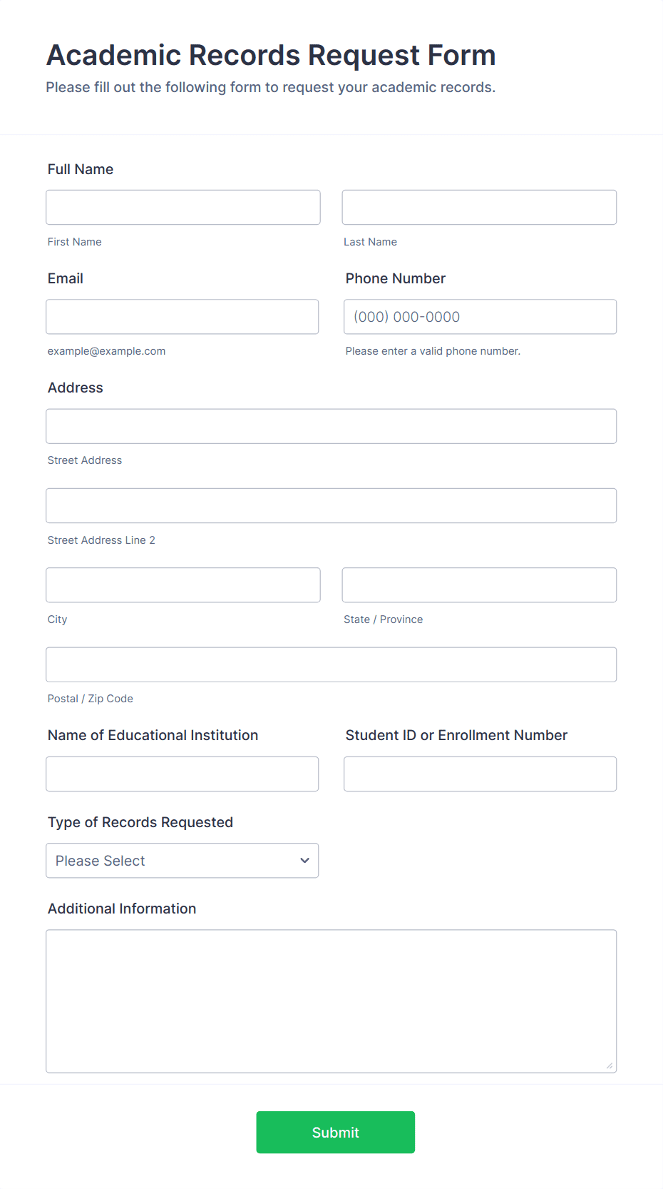 Academic Records Request Form Template | Jotform