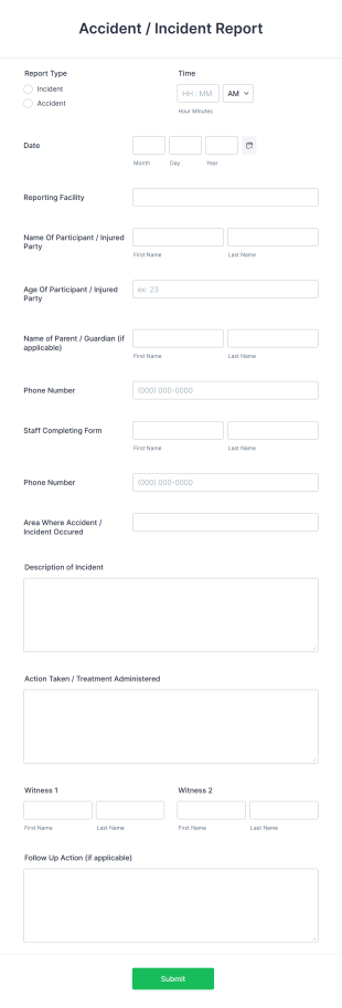 Accident Report Form Template