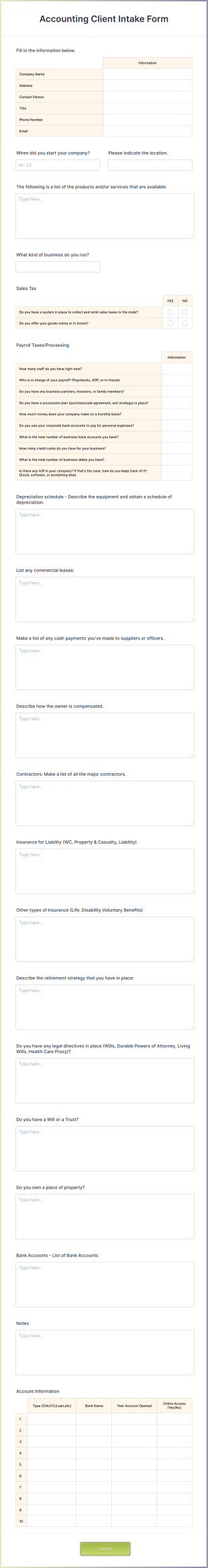 Accounting Client Intake Form Template