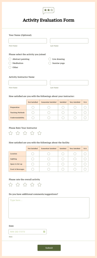Activity Evaluation Form Template
