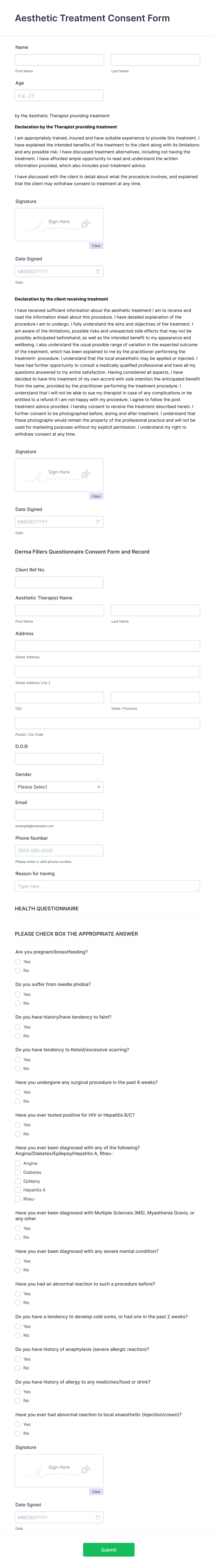 Aesthetic Treatment Consent Form Template Jotform