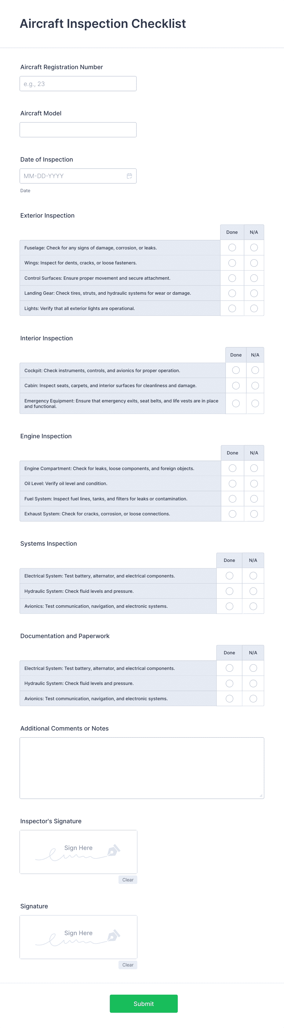 Aircraft Inspection Checklist Form Template | Jotform