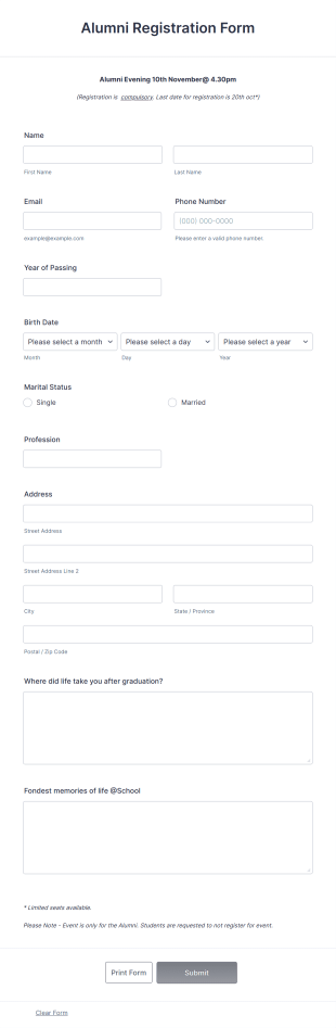 Alumni Registration Form Template