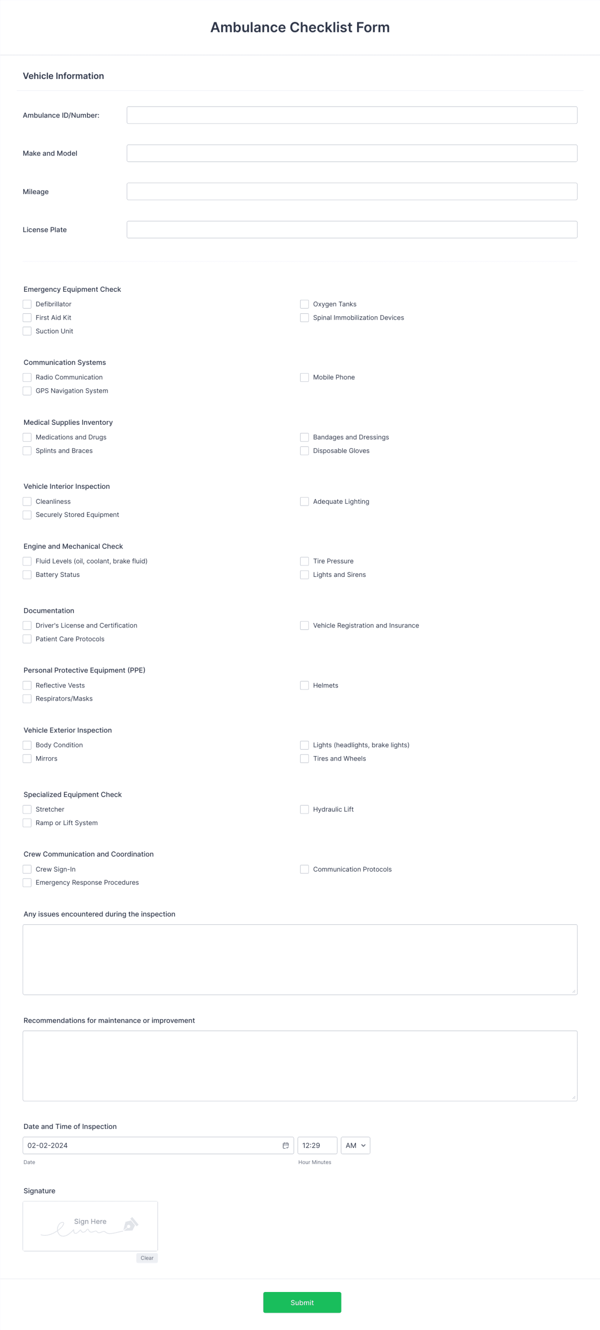 Ambulance Checklist Form Template Jotform 1903