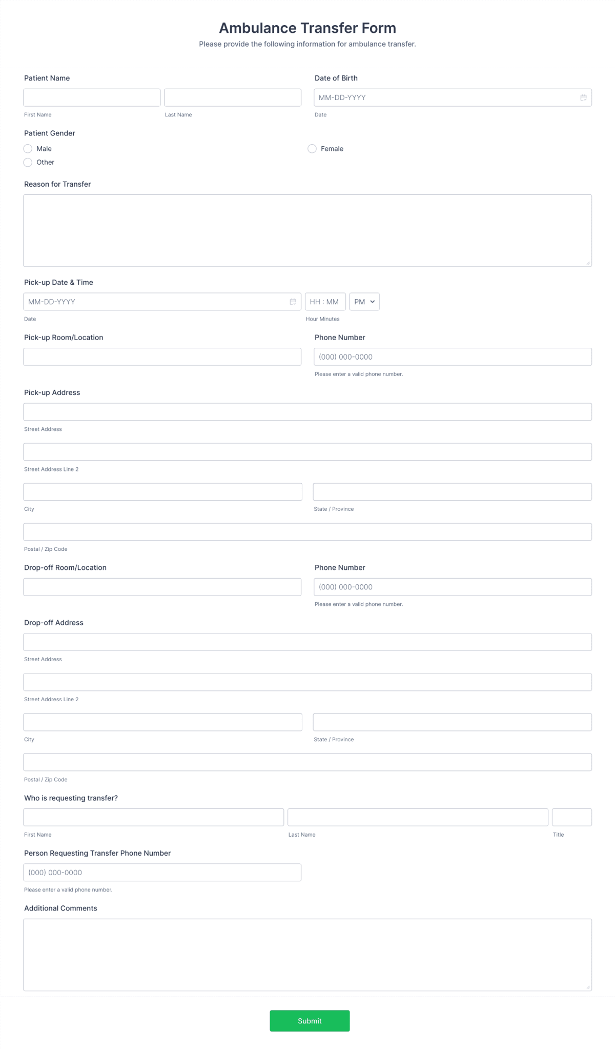 Ambulance Transfer Form Template | Jotform