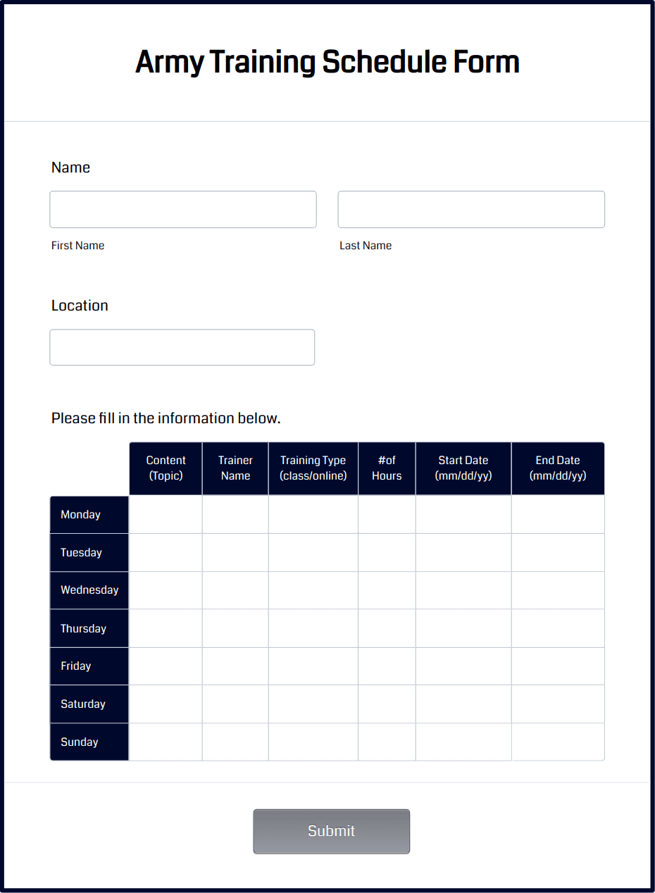 Army Training Schedule Form Template Jotform 9814