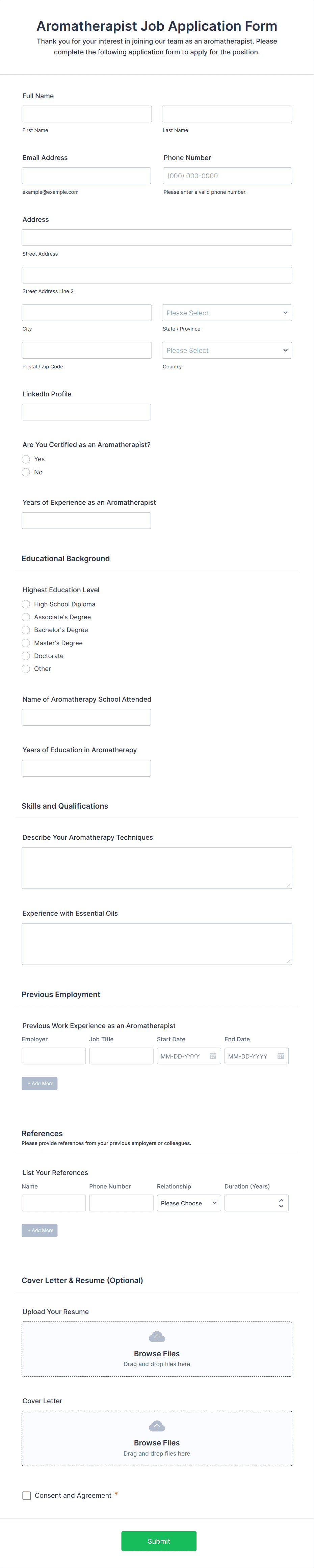 Aromatherapist Job Application Form Template | Jotform