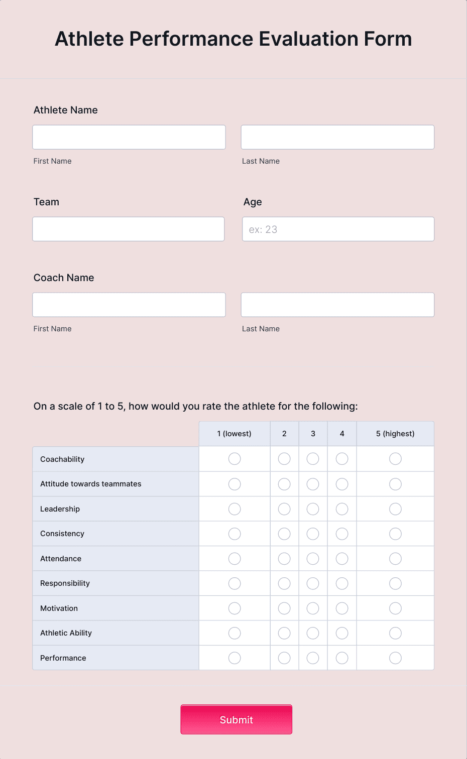 Athlete Performance Evaluation Form Template | Jotform