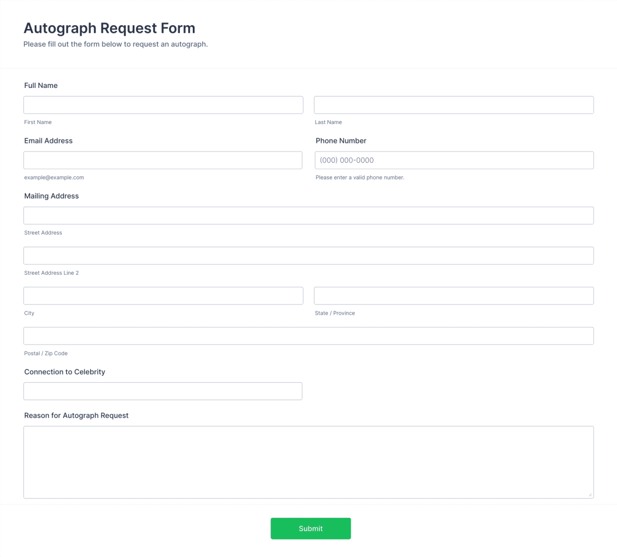 Autograph Request Form Template | Jotform