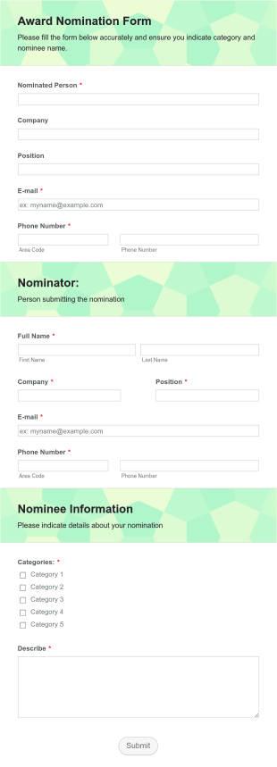 Award Nomination Form Template