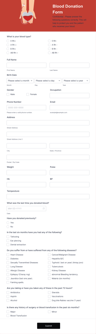 Blood Donation Form Template