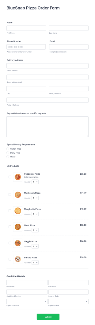 BlueSnap Pizza Order Form Template
