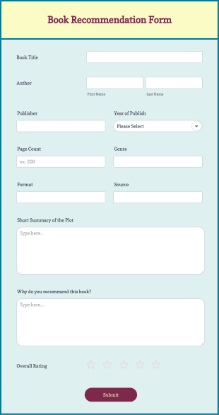 Book Recommendation Form Template