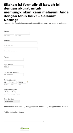 Booking Service Reservation Form Template