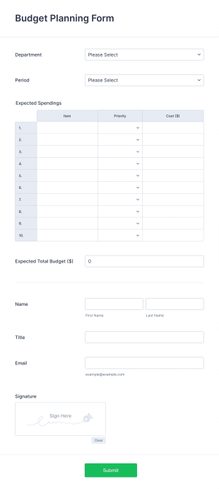 Budget Planning Form Template