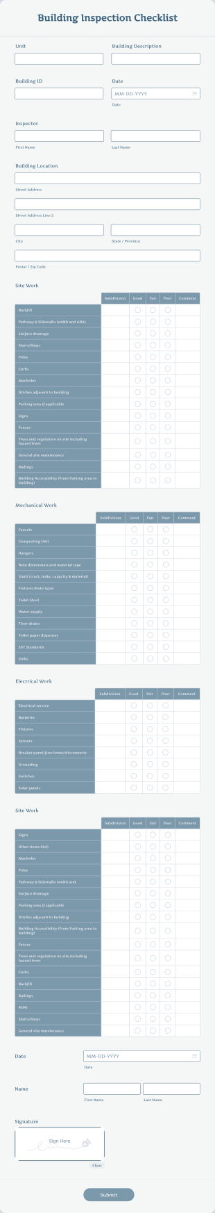 Building Inspection Checklist Form Template