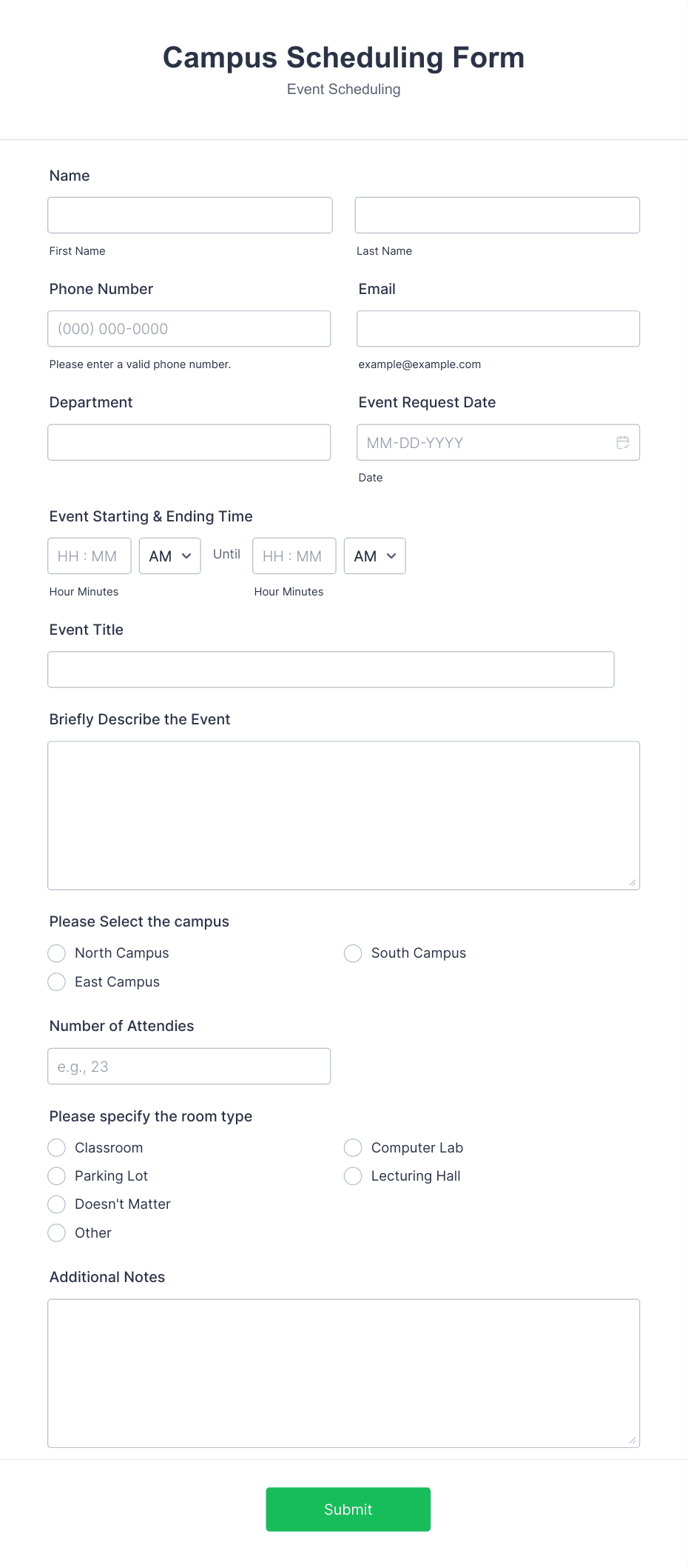 Campus Scheduling Form Template | Jotform