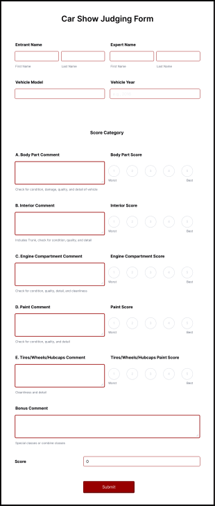 Car Show Judging Form Template