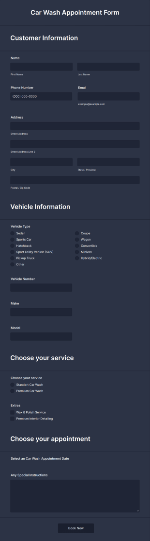 Car Wash Appointment Form Template