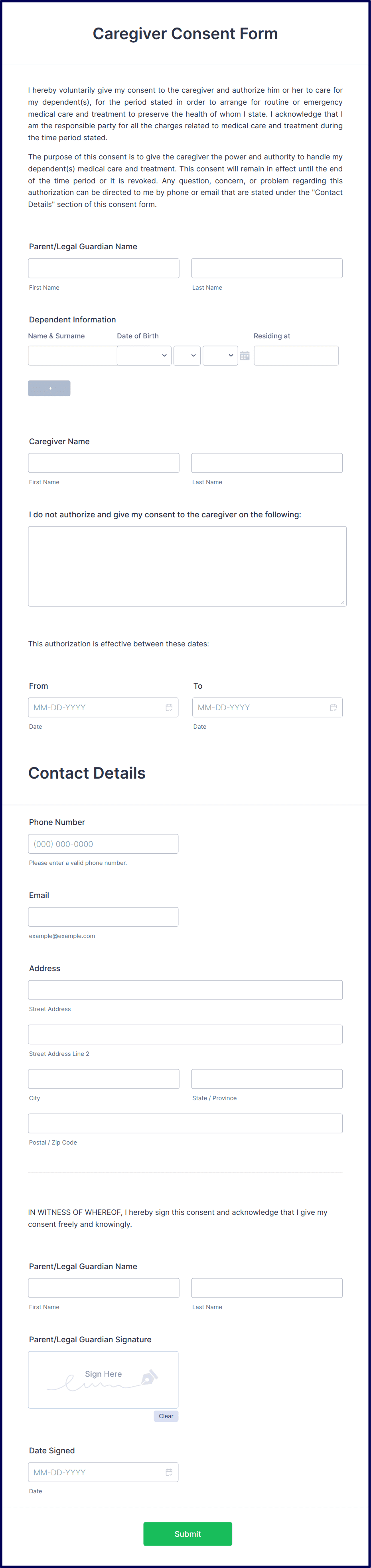 Caregiver Consent Form Template Jotform 5559