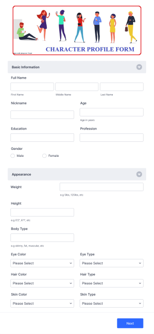 Character Profile Form Template