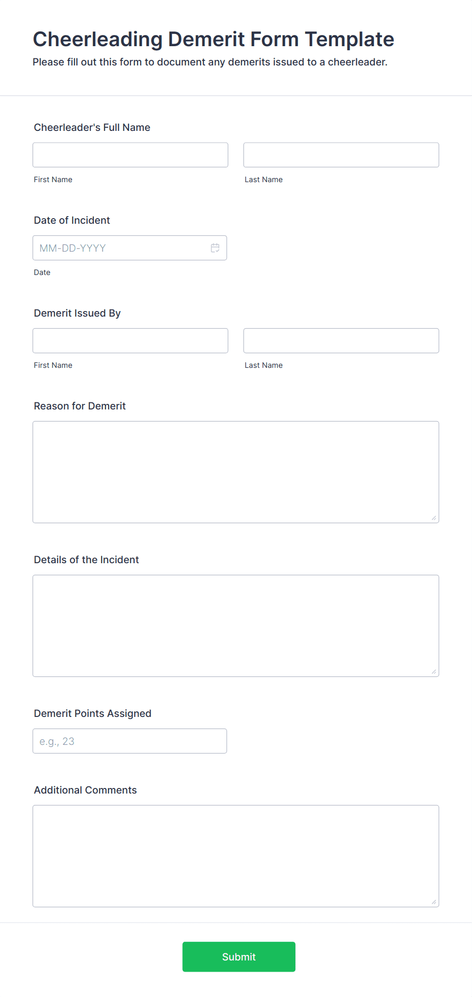 Cheerleading Demerit Form Template | Jotform