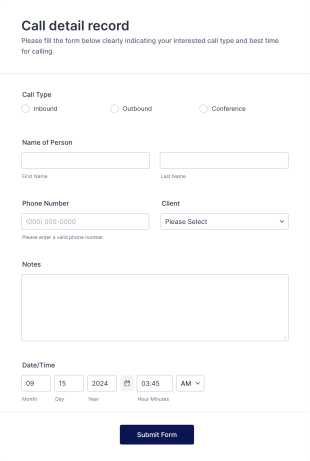 Client Call Log Form Template