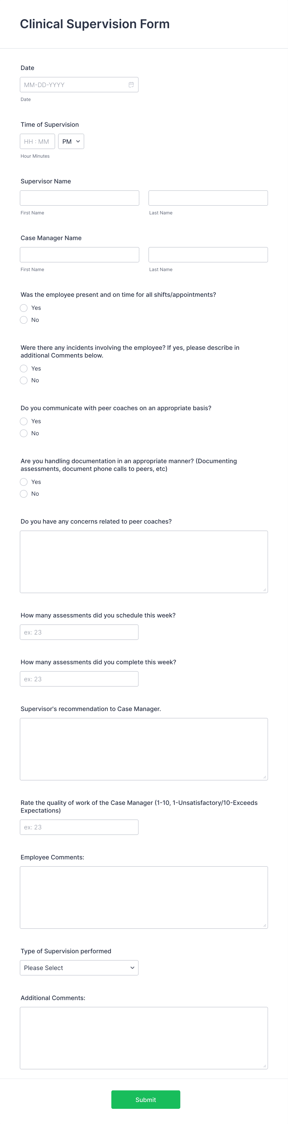 Clinical Supervision Form Template | Jotform