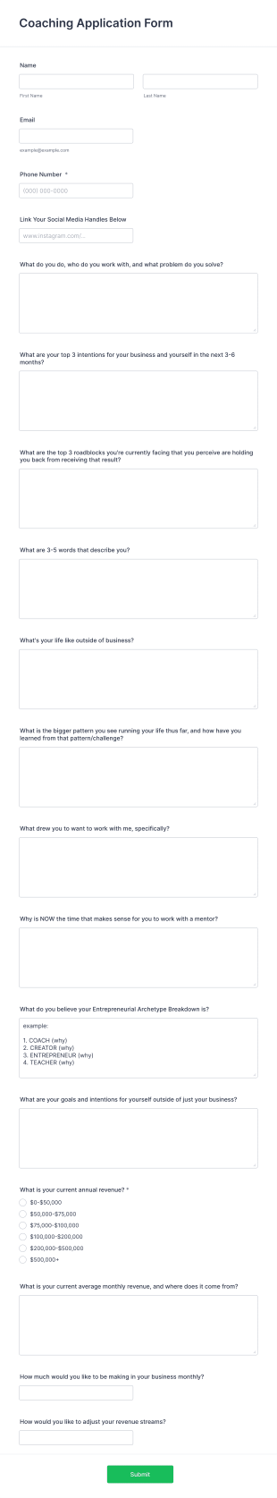 Coaching Application Form Template