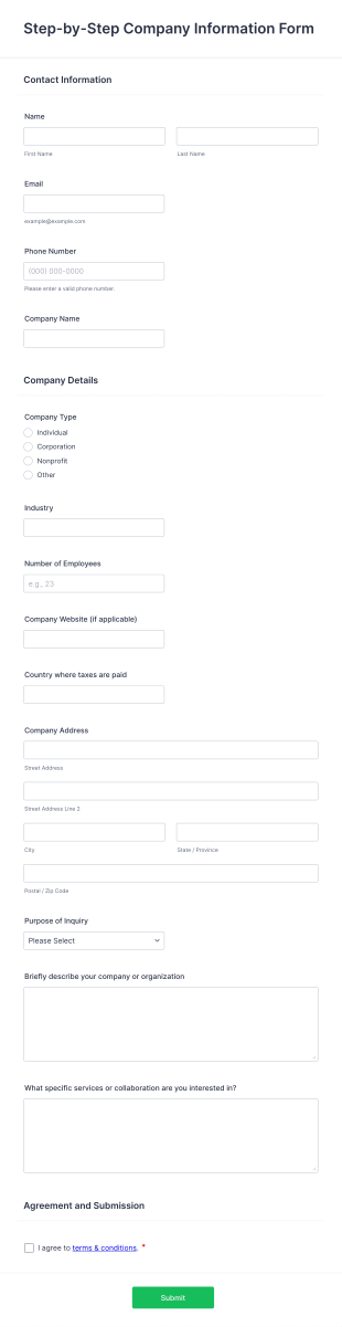 Step By Step Company Information Form Template
