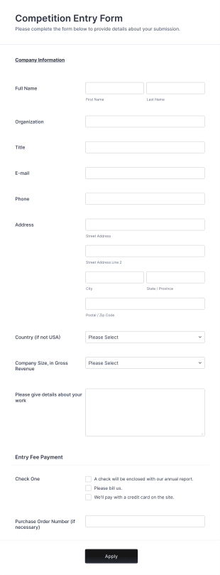 Competition Entry Form Template