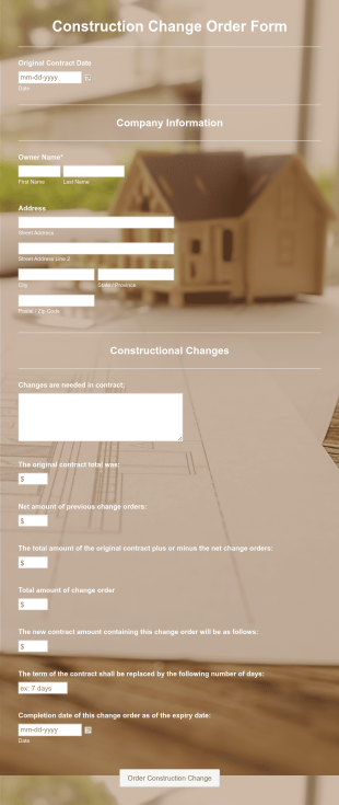 Construction Change Order Form Template