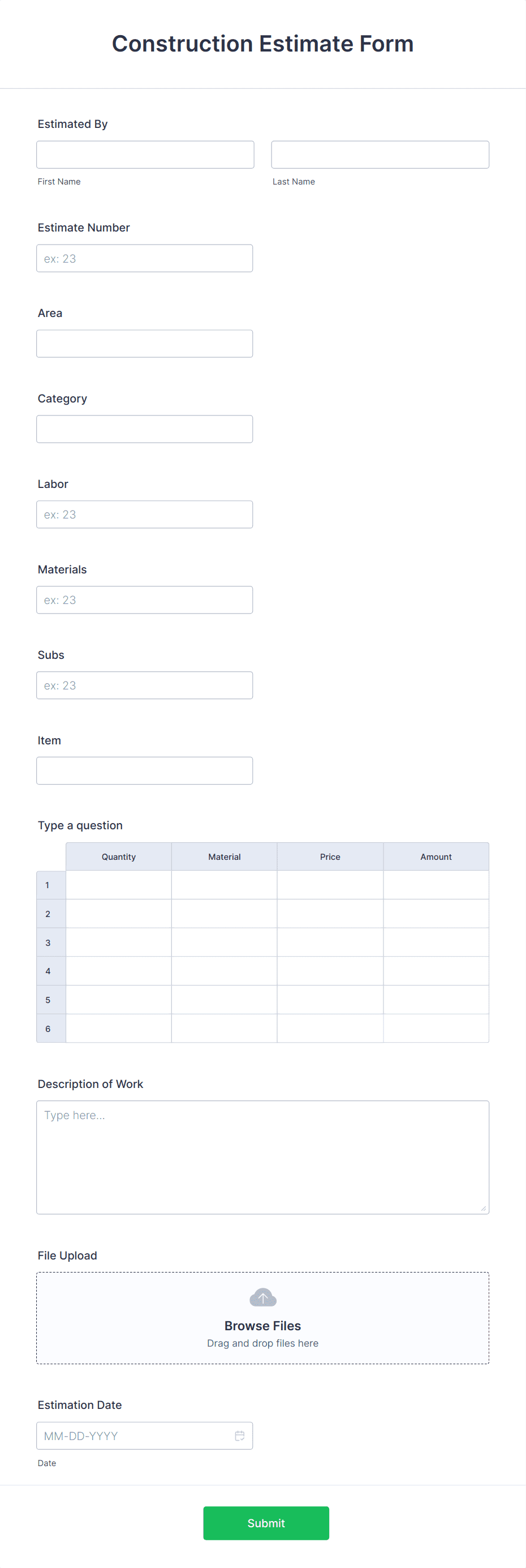 Construction Estimate Form Template | Jotform