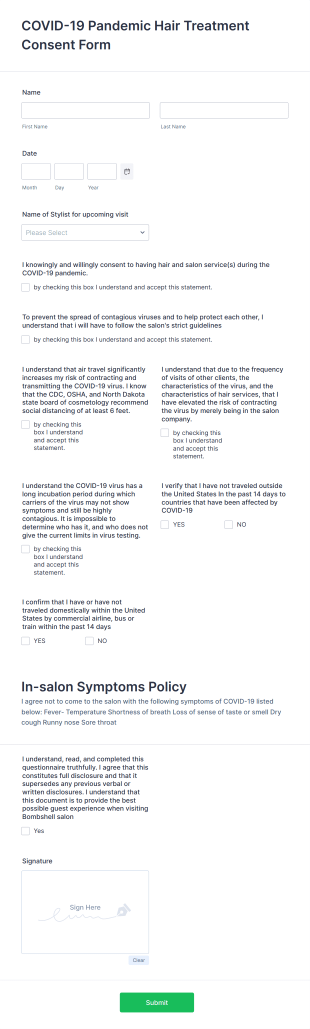 COVID 19 Salon Company Consent Form Template