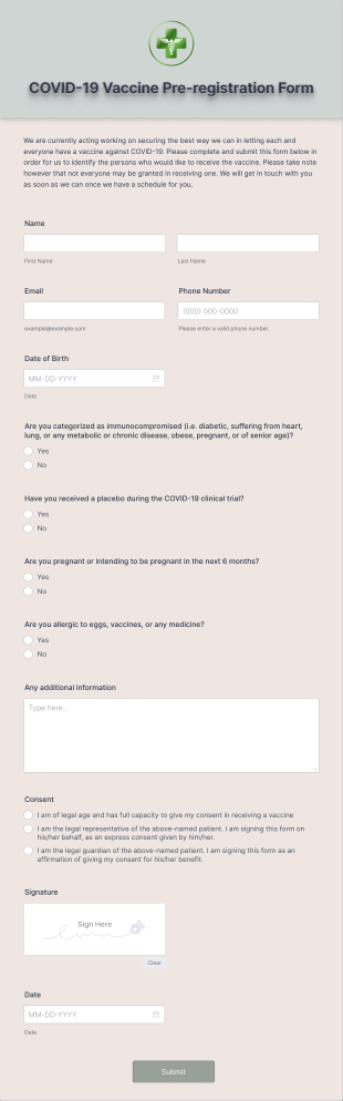 COVID-19 Vaccine Pre-registration AI Agent Template | Jotform