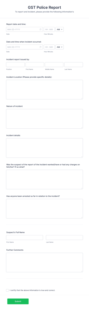 Crime Report Form Template