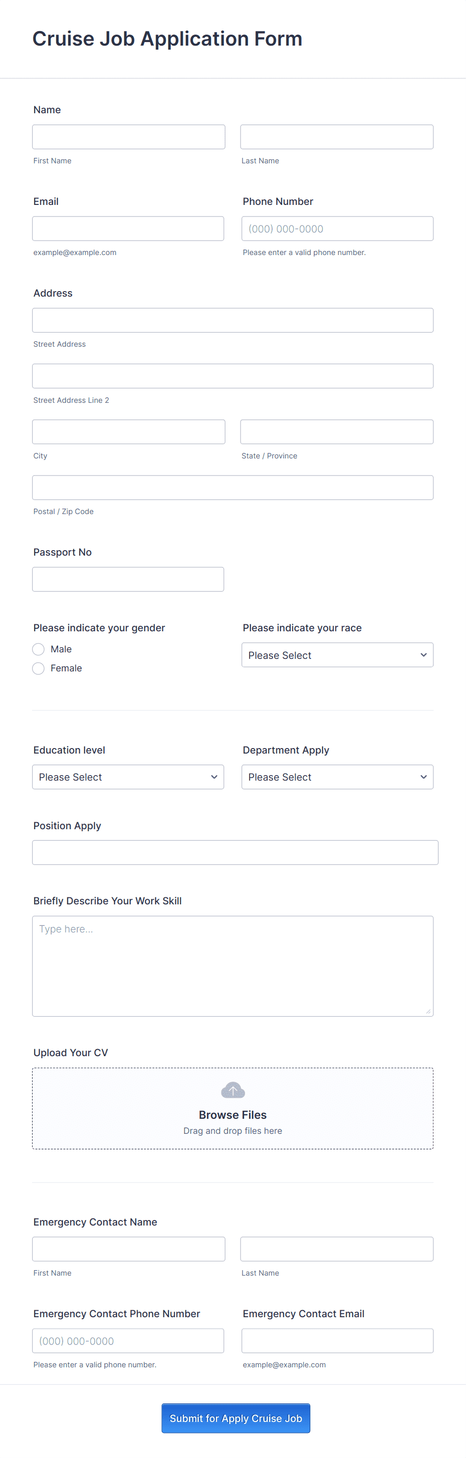 carnival cruise job application form