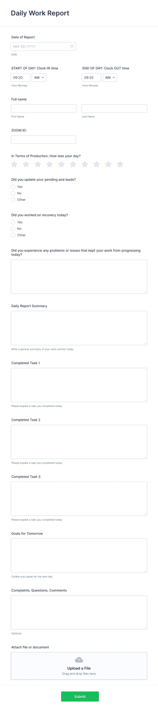 Daily Work Report Form Template | Jotform