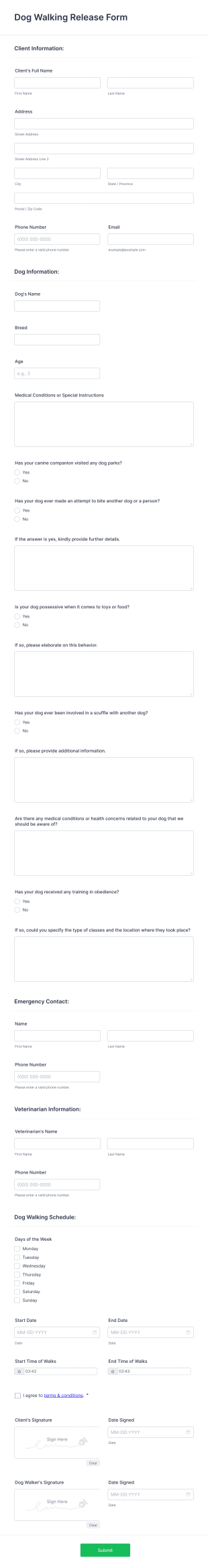 Dog Training and Behavior Questionnaire Form Template | Jotform