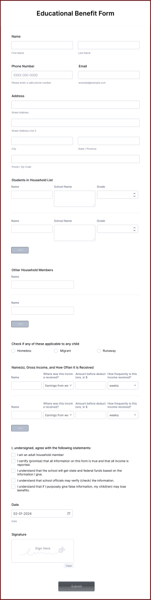 Educational Benefit Form Template