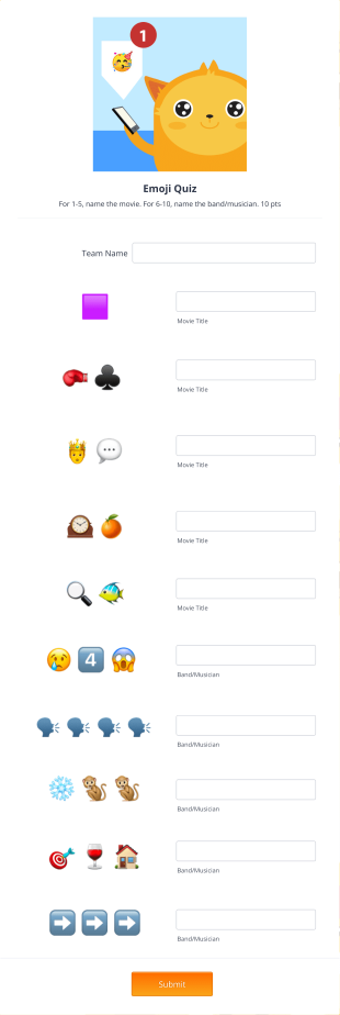 Emoji Quiz Template Form Template