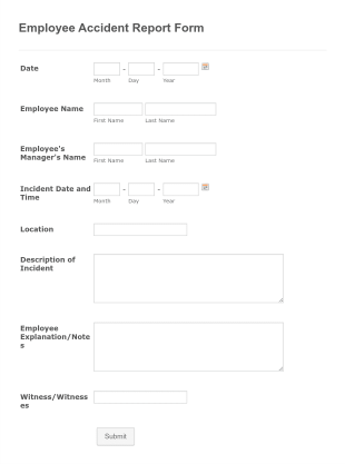 Employee Accident Report Form Template