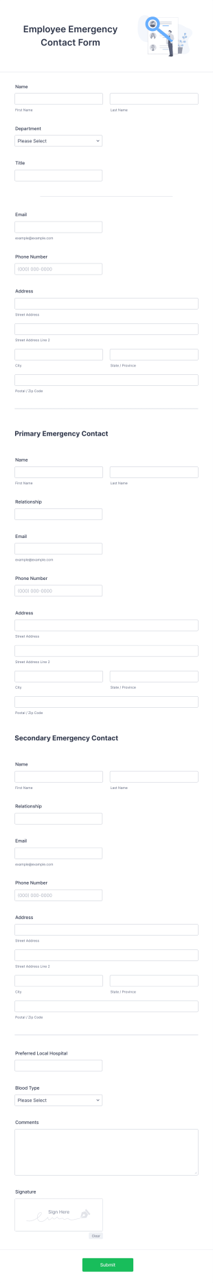 Employee Emergency Contact List Form Template