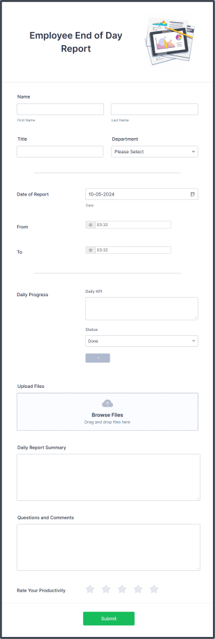 Employee End Of Day Report Form Template