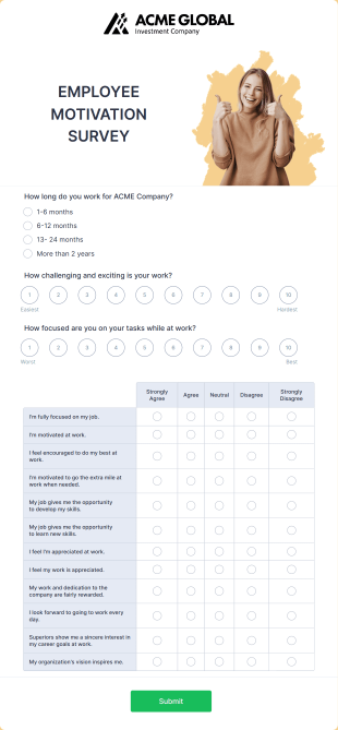 Employee Motivation Survey Form Template