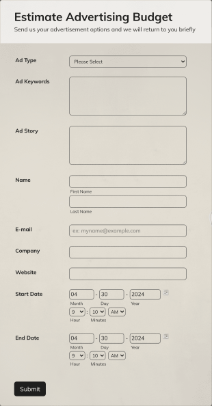 Estimate Advertising Budget Form Template
