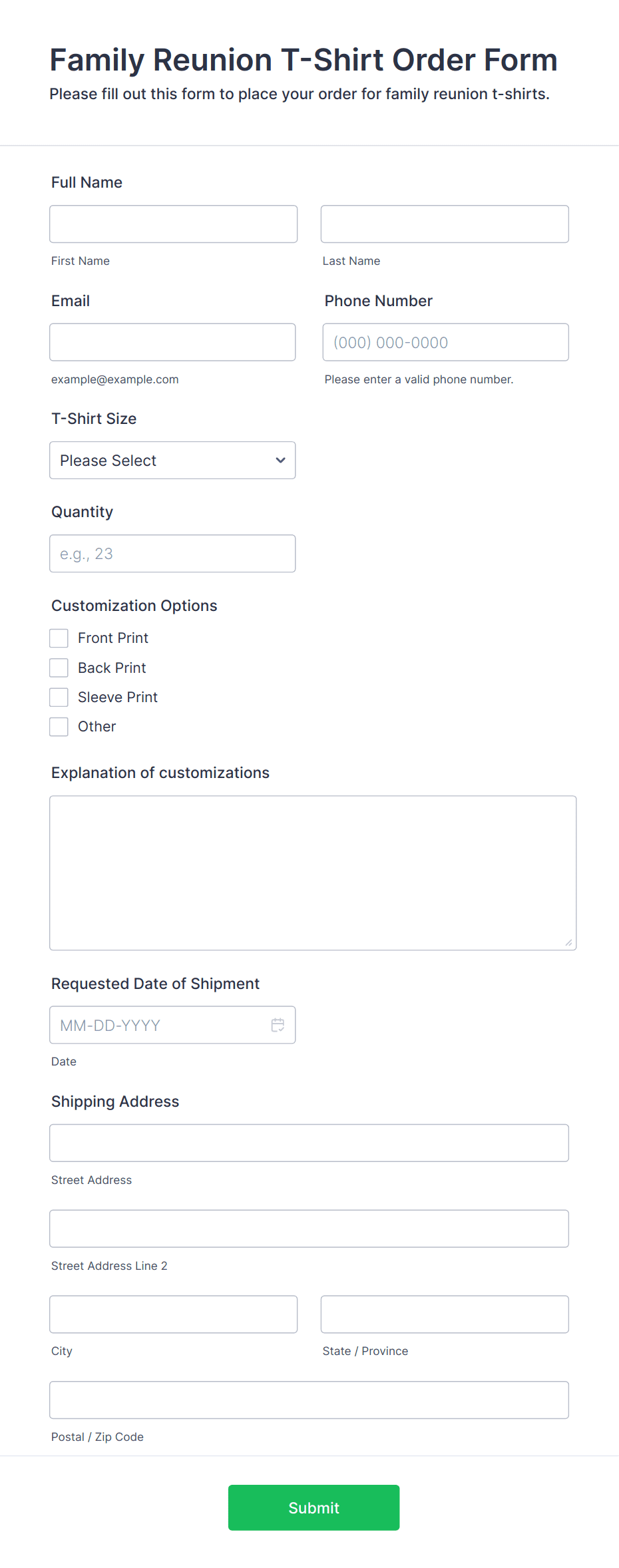 Family Reunion T-Shirt Order Form Template | Jotform