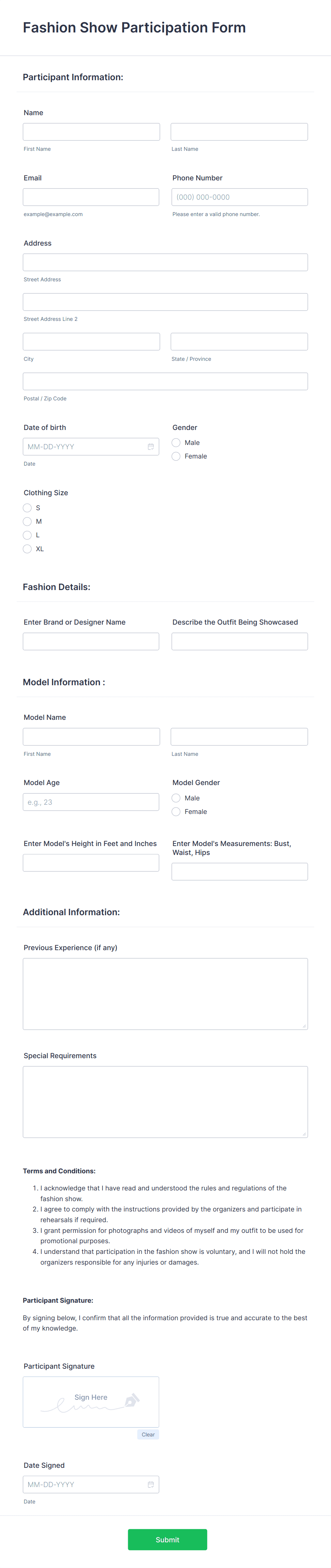 Fashion Show Participation Form Template | Jotform